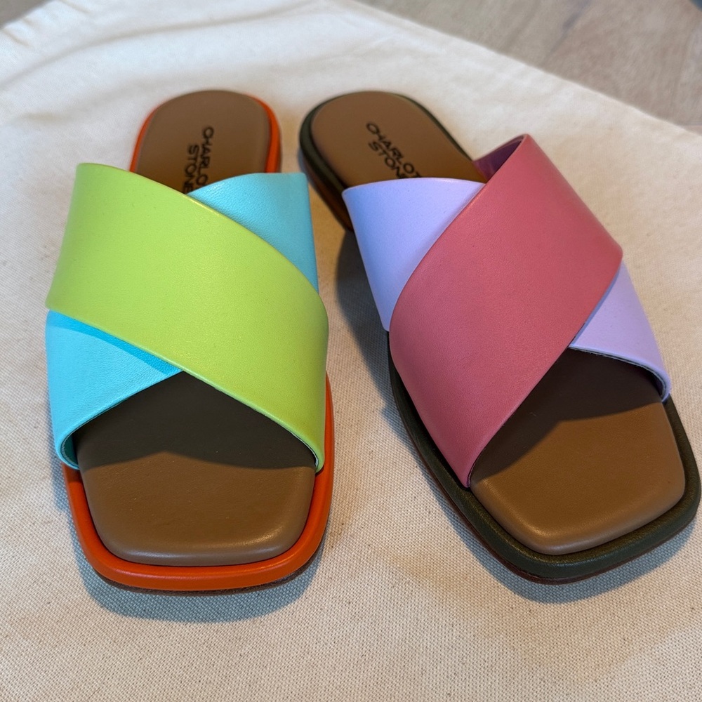 CHARLOTTE STONE Kim Flat Slide Sandals in Nassau Colorway sz 7 EUC - Picture 2 of 11
